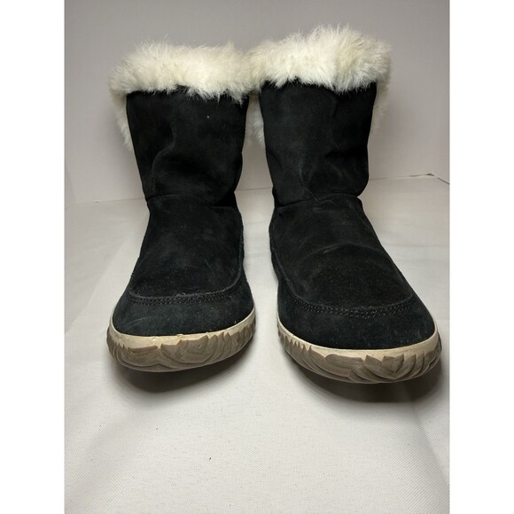 Sorel Explorer Joan Black Suede Leather Faux Fur Winter Boots Women's US 8.5 - Picture 1 of 7